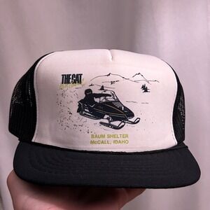 Vintage McCall Idaho The Cat Snowmobile Baum Shelter Idaho Vintage Trucker Hat